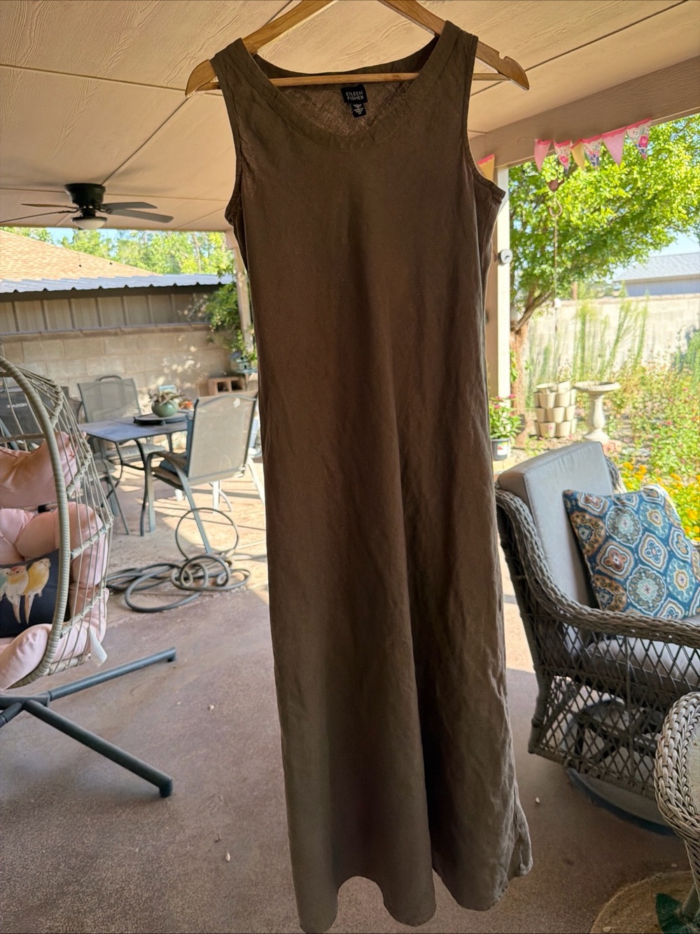 Eileen Fisher Linen Sleeveless Brown Maxi Dress